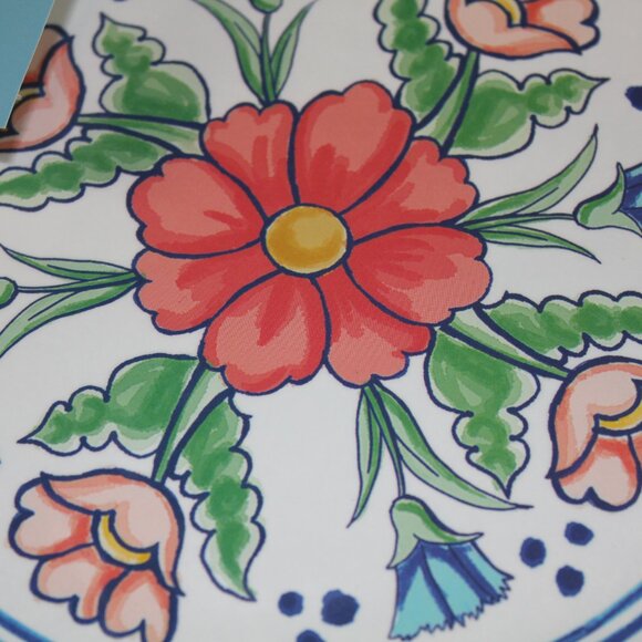 Soho Loft Dinner Plate Set of 4 Melamine Blue White Coral Pink Flower Floral NWT - Picture 2 of 7